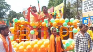 Bulldozer Entry in Bengal Polls! BJP Candidate Raju Patra Rides to File Nomination in Style