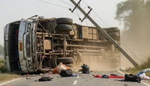Tragedy Strikes Wedding Party! 6 Dead as Bus Flips into Ditch After Truck Collision in Hapur